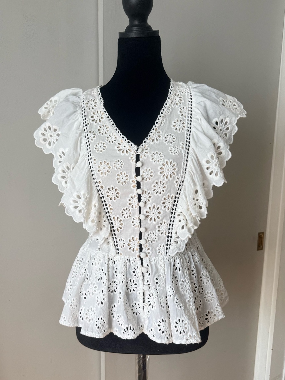 Sea White Eyelet Ruffle Peplum Blouse